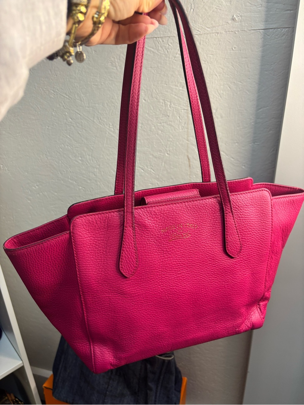 Gucci Pink Leather Swing Tote Bag